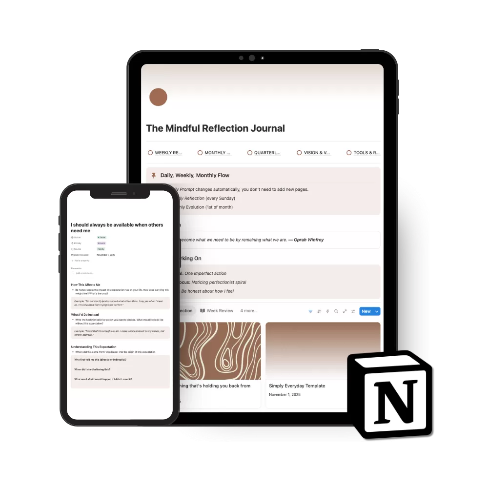 Notion Journaling Template with 365 Automated Daily Prompts | Guided Reflection Journal for Women