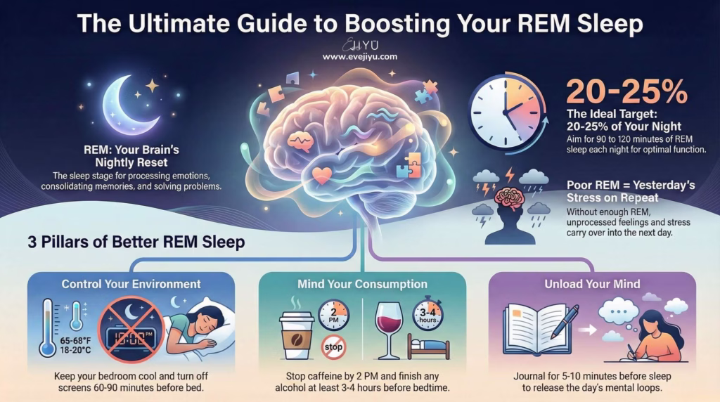 infographic explaining How to Boost REM Sleep | Eve Jiyu